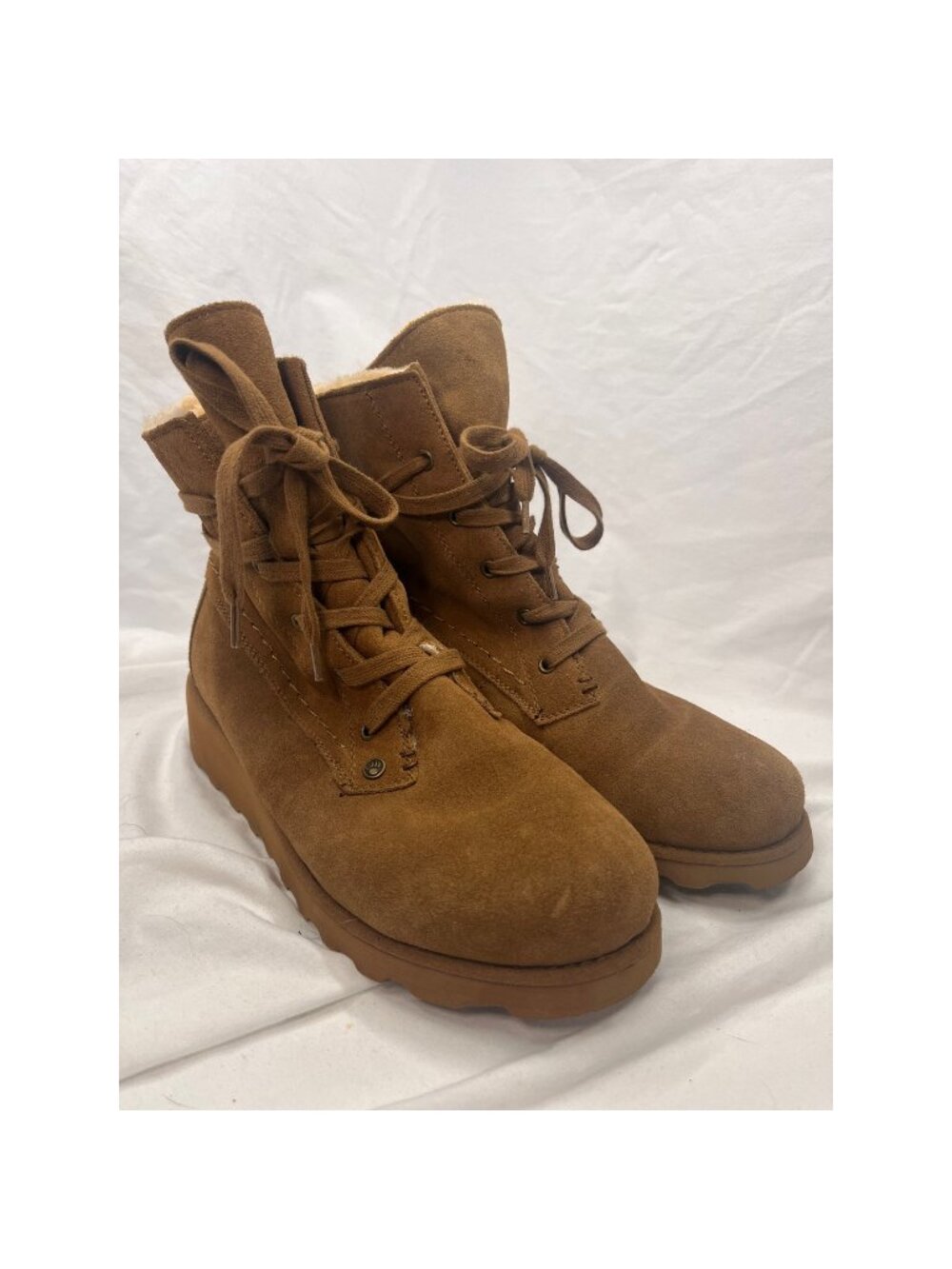 BEARPAW Brown Suede Lace Up Shearling Lined Boots Women’s Size 8 NWOT